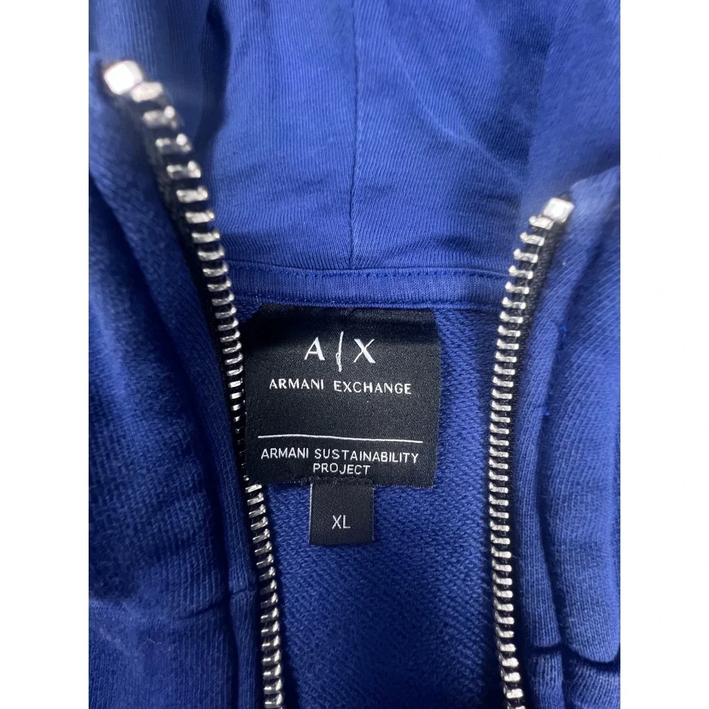 Armani Exchange Mens XL Blue Full Zip Sustainability Project Logo Hoodie